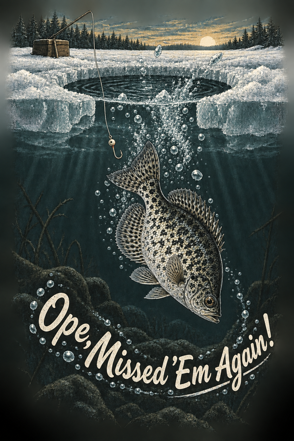 Crappie — Back Down the Hole artwork preview; garment shown is a concept mockup, final Hoodie placement pending