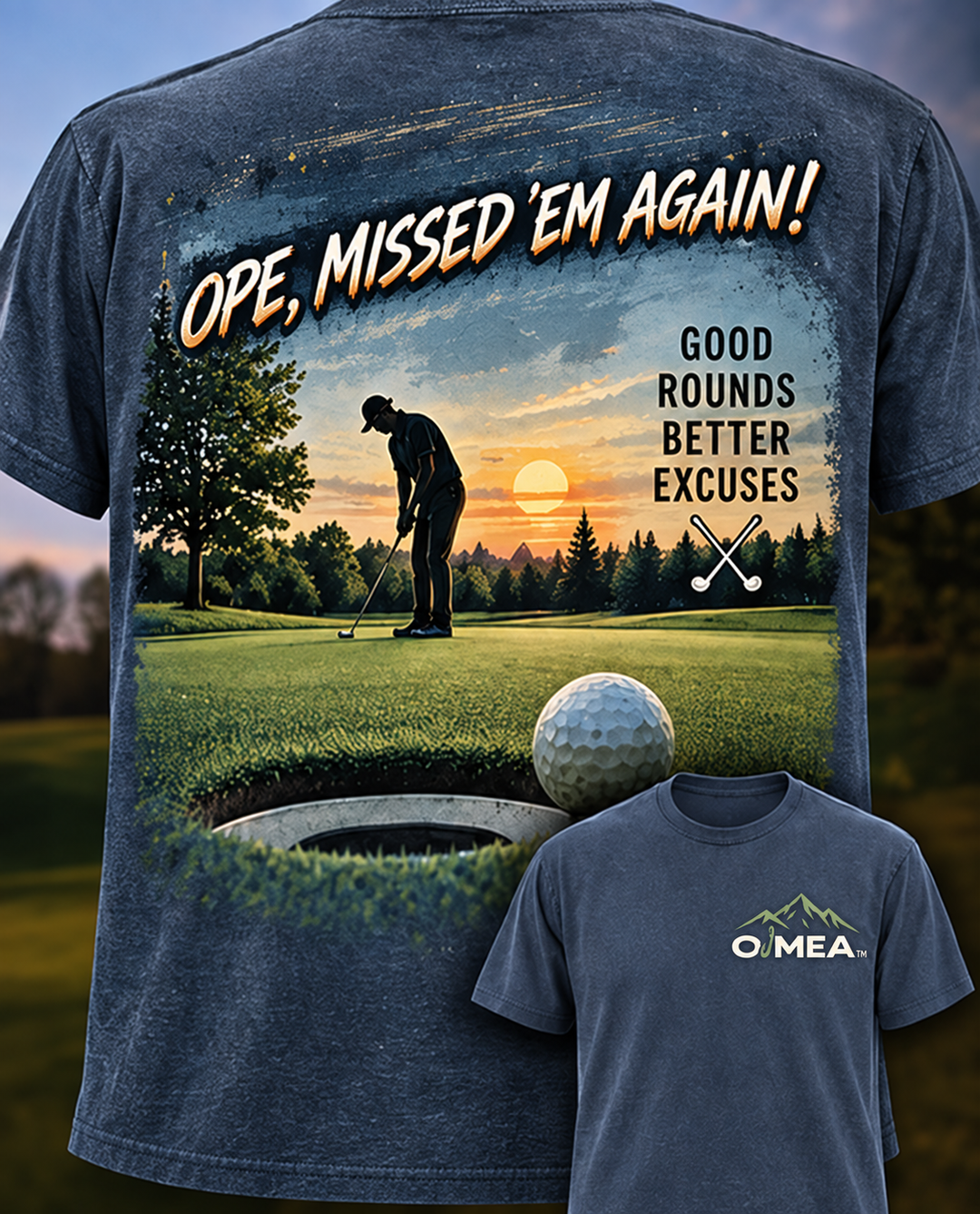 Golf — Near-Miss Putt artwork preview; garment shown is a concept mockup, final Hoodie placement pending