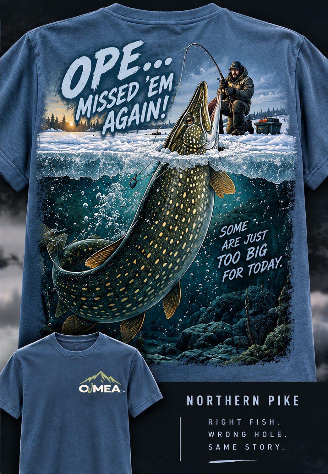 Northern Pike artwork preview; garment shown is a concept mockup, final Hoodie placement pending
