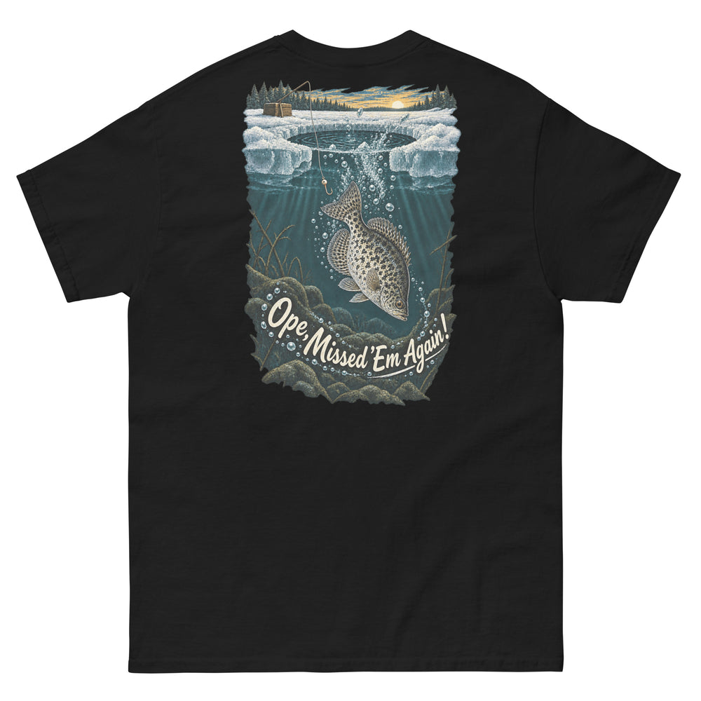 O’MEA™ Crappie — Back Down the Hole — Classic Tee, black, back #color_black