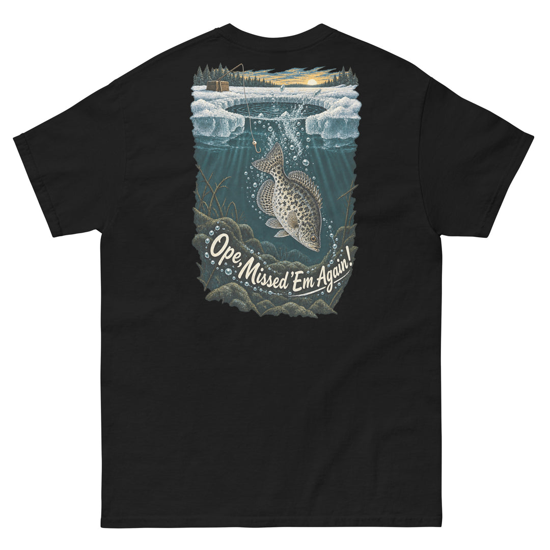 O’MEA™ Crappie — Back Down the Hole — Classic Tee, black, back 