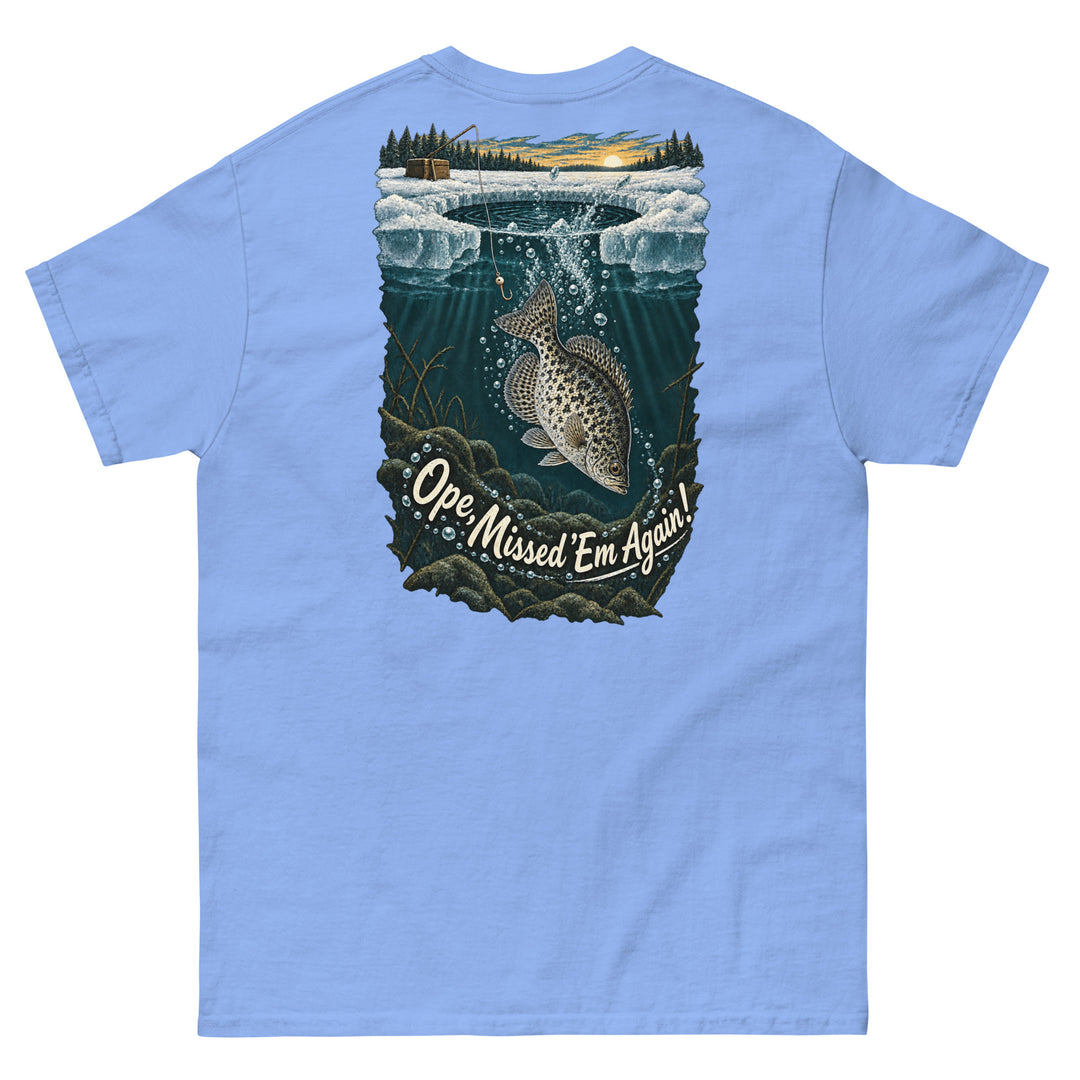 O’MEA™ Crappie — Back Down the Hole — Classic Tee, carolina blue, back 