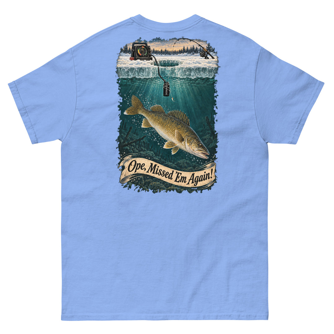 O’MEA™ Walleye — Sonar Tangle — Classic Tee, carolina blue, back 
