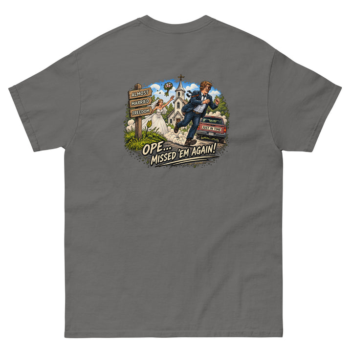 O’MEA™ Almost Married — Classic Tee, charcoal, back 