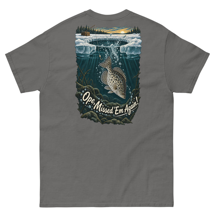 O’MEA™ Crappie — Back Down the Hole — Classic Tee, charcoal, back 