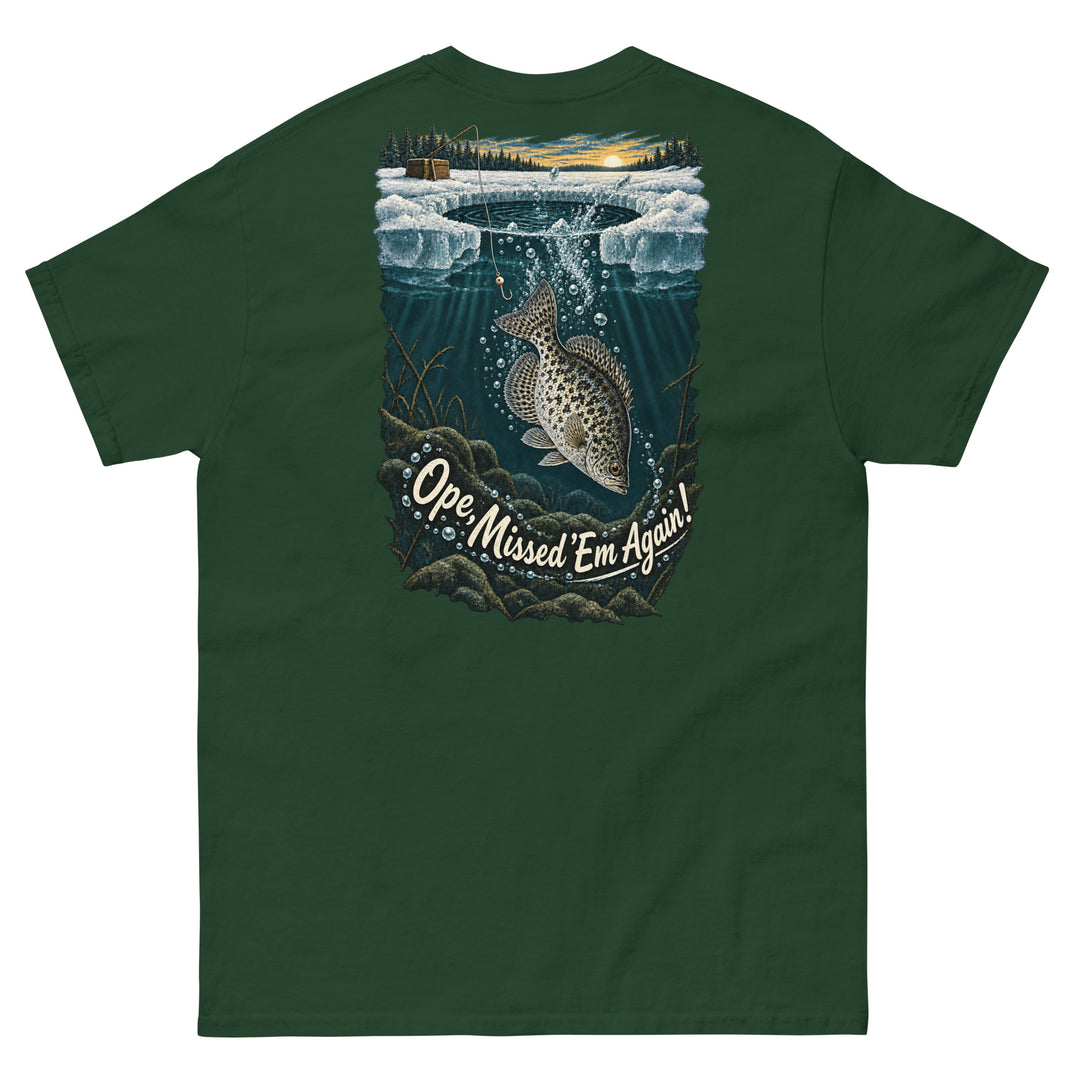 O’MEA™ Crappie — Back Down the Hole — Classic Tee, forest green, back 