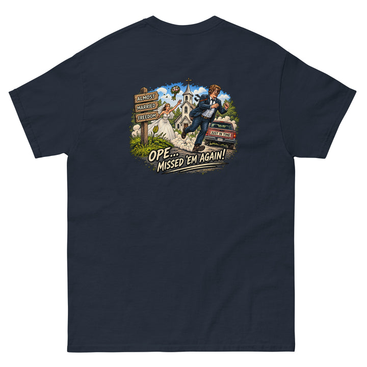 O’MEA™ Almost Married — Classic Tee, navy, back 