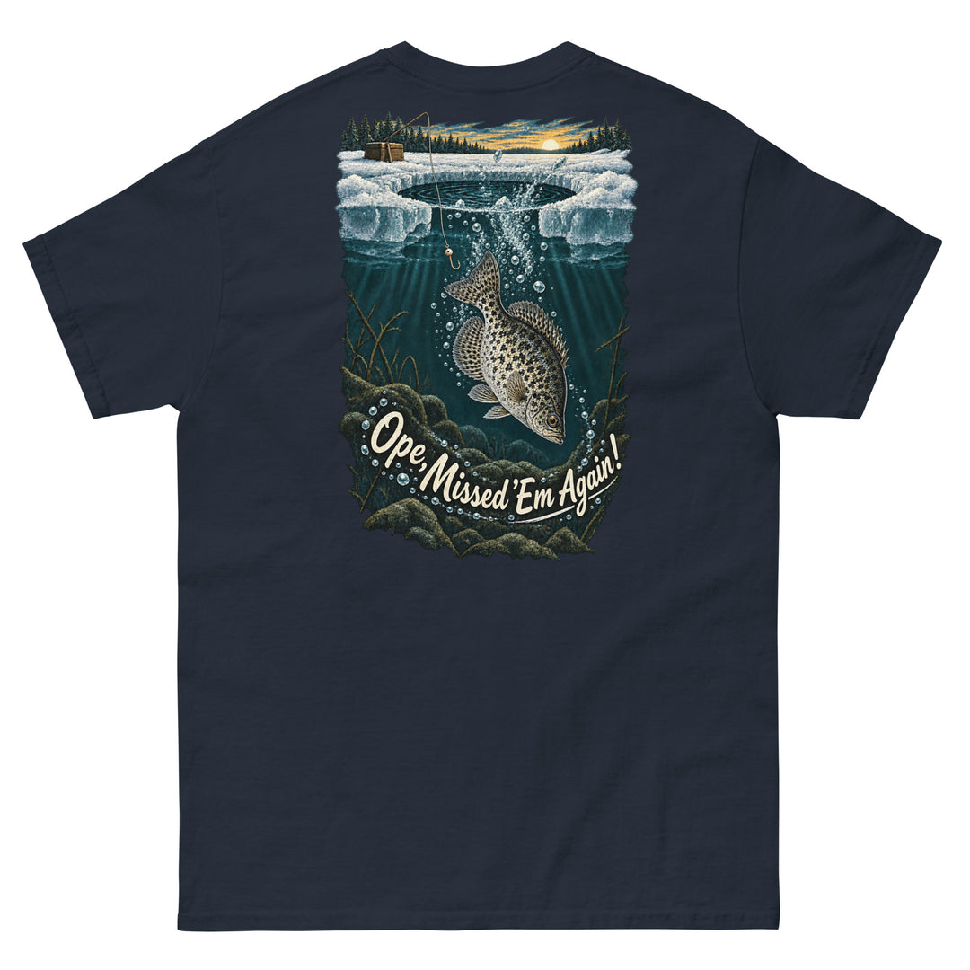 O’MEA™ Crappie — Back Down the Hole — Classic Tee, navy, back 