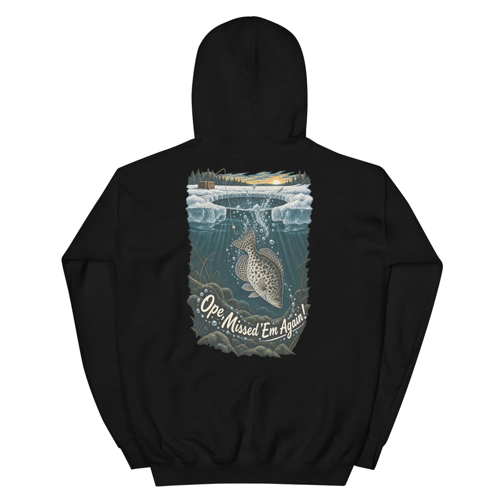 O’MEA™ Crappie — Back Down the Hole — Hoodie, black, back #color_black