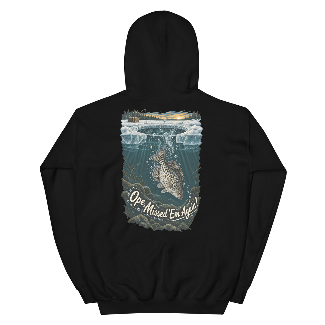 O’MEA™ Crappie — Back Down the Hole — Hoodie, black, back 