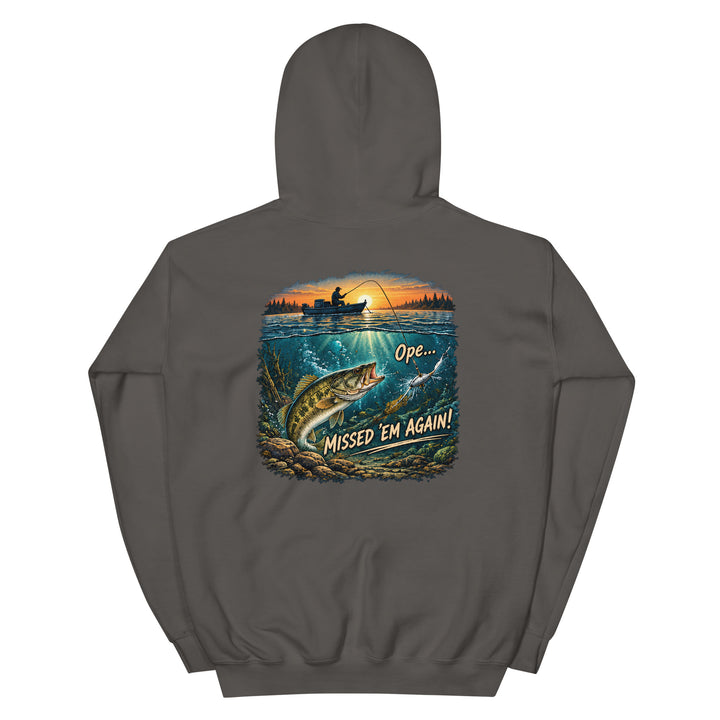 O’MEA™ Walleye — Missed Bait — Hoodie, charcoal, back 