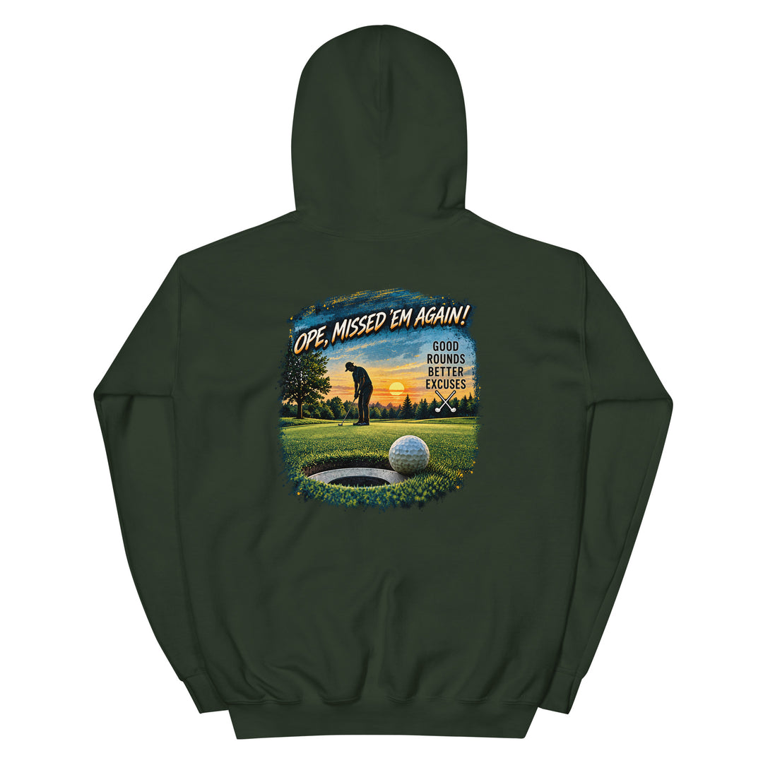 O’MEA™ Golf — Near-Miss Putt — Hoodie, forest green, back 