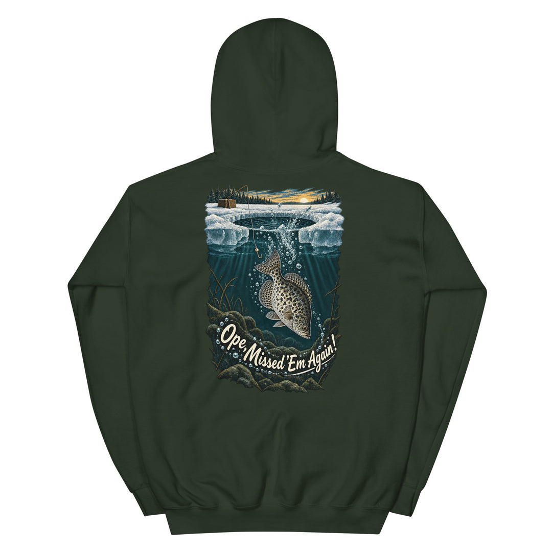 O’MEA™ Crappie — Back Down the Hole — Hoodie, forest green, back 