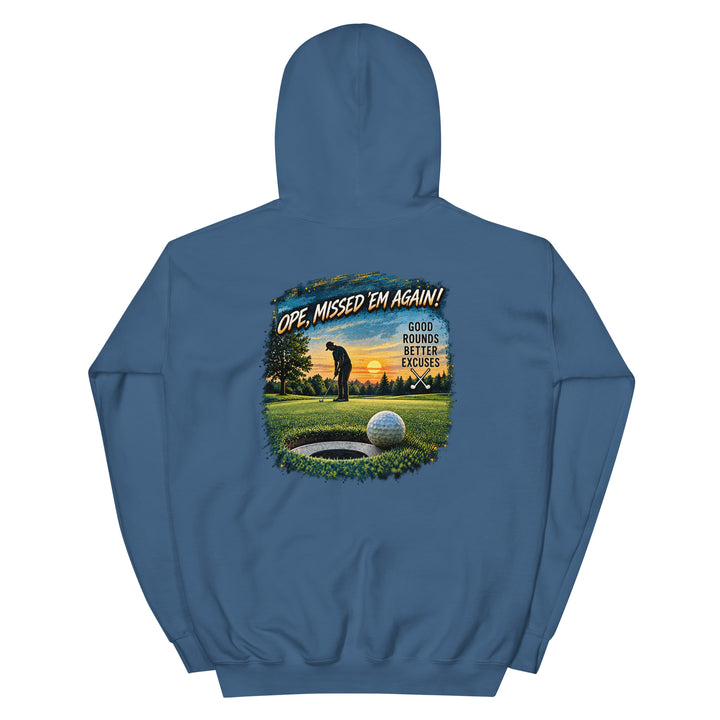 O’MEA™ Golf — Near-Miss Putt — Hoodie, indigo blue, back 