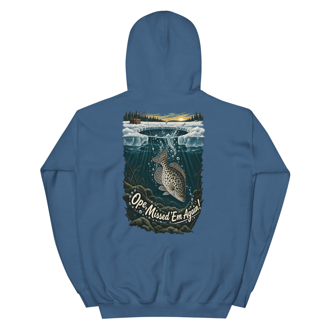 O’MEA™ Crappie — Back Down the Hole — Hoodie, indigo blue, back 