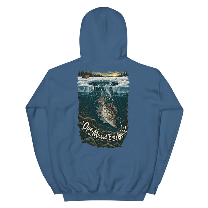 O’MEA™ Crappie — Back Down the Hole — Hoodie, indigo blue, back 