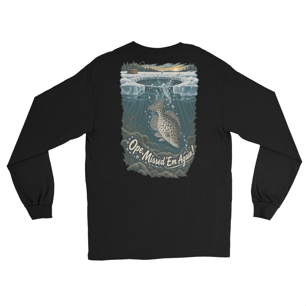 O’MEA™ Crappie — Back Down the Hole — Long Sleeve, black, back #color_black