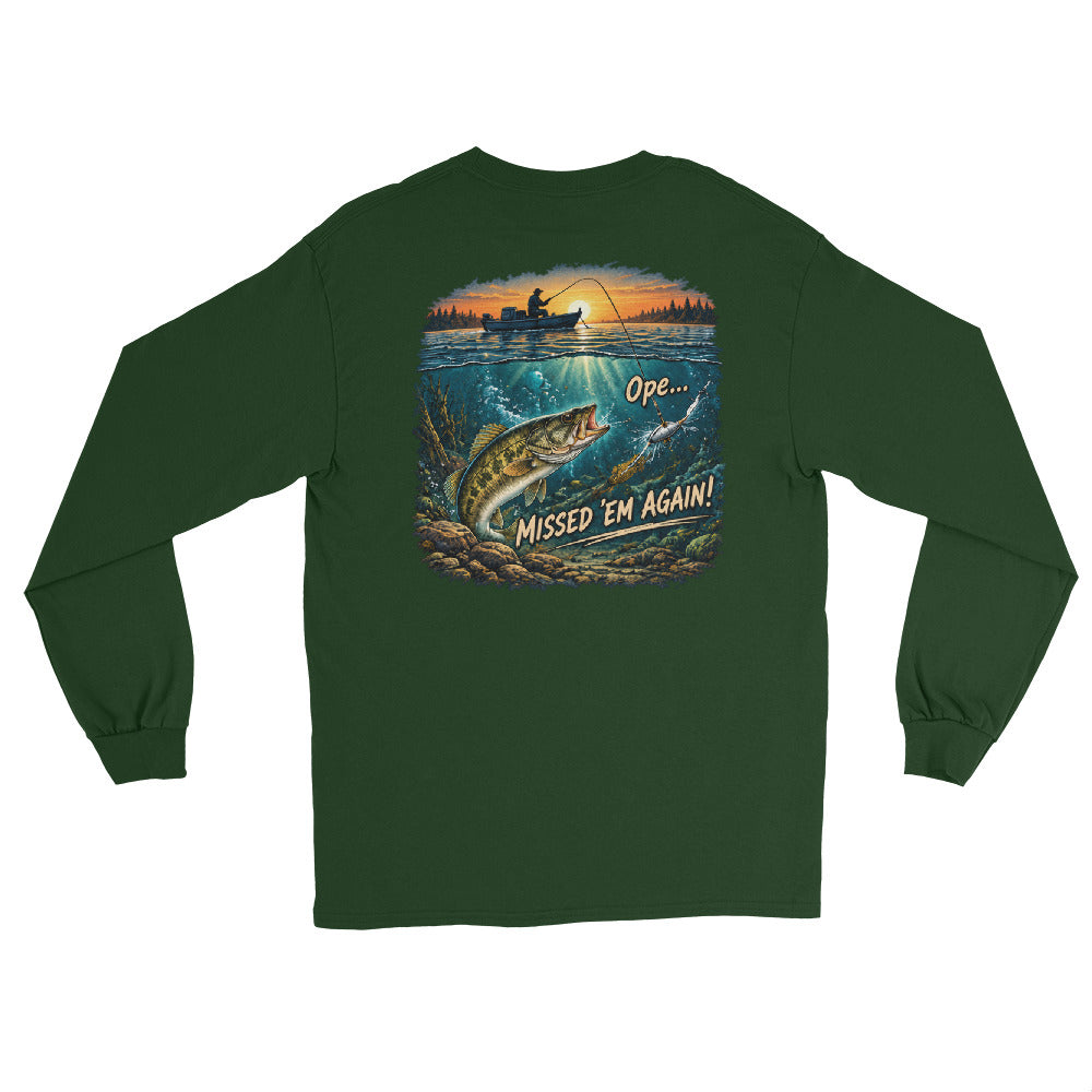O’MEA™ Walleye — Missed Bait — Long Sleeve, forest green, back 