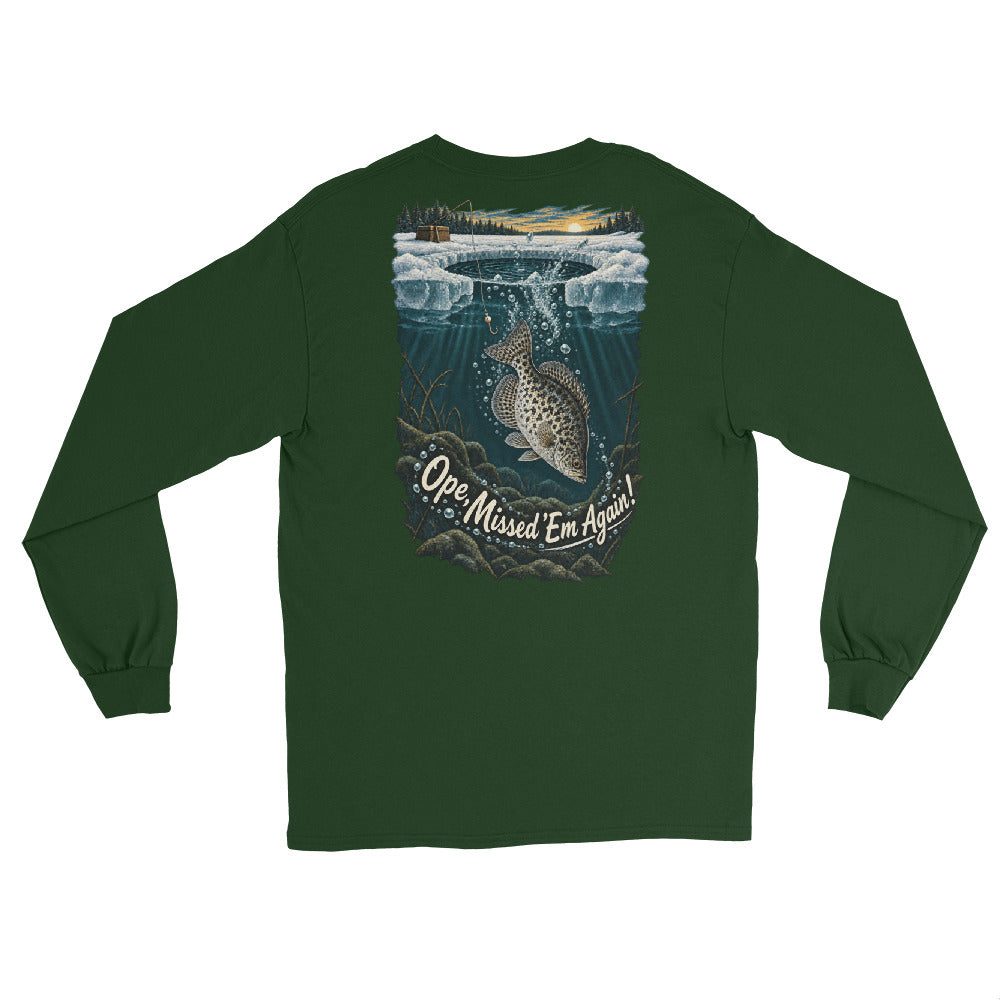 O’MEA™ Crappie — Back Down the Hole — Long Sleeve, forest green, back 