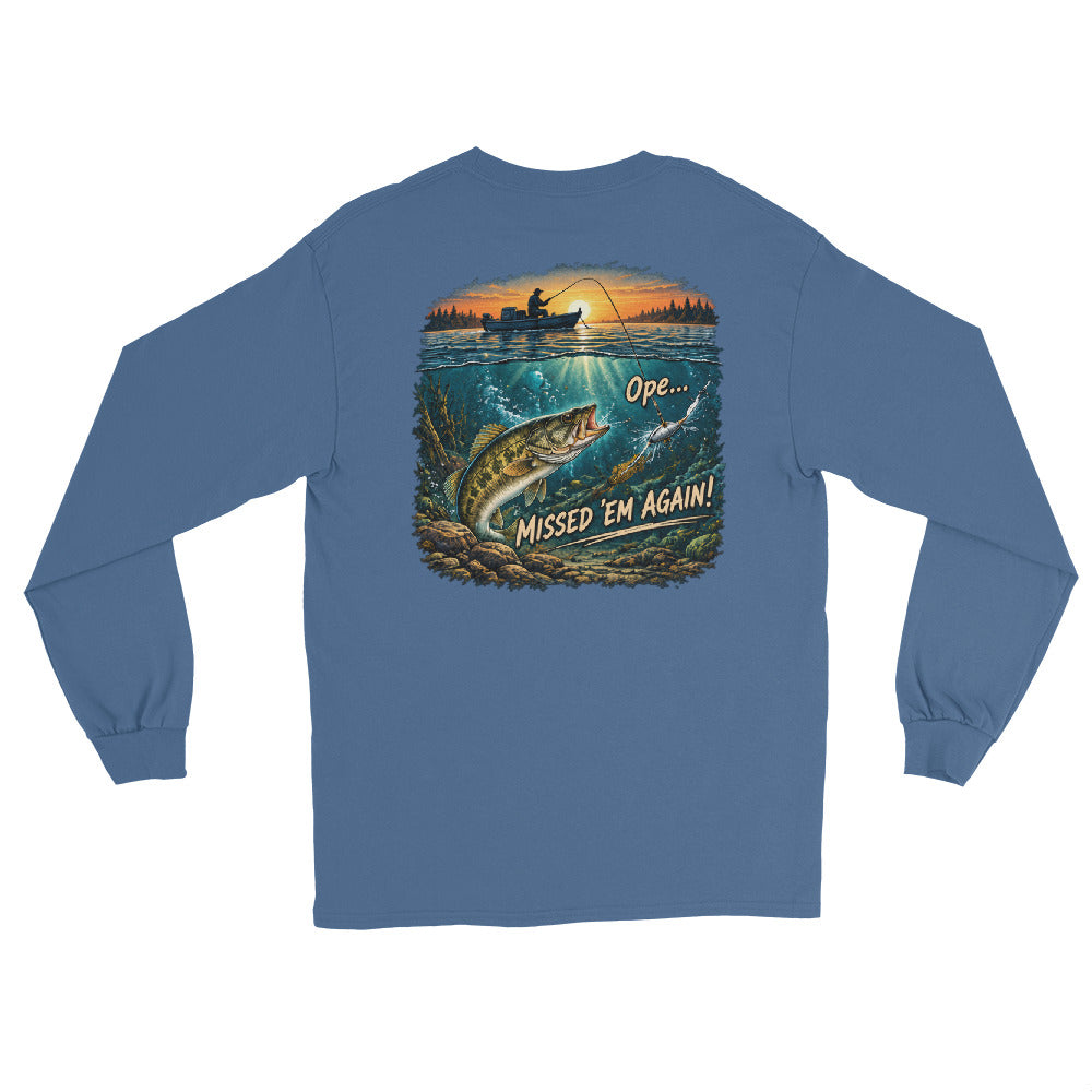 O’MEA™ Walleye — Missed Bait — Long Sleeve, indigo blue, back 