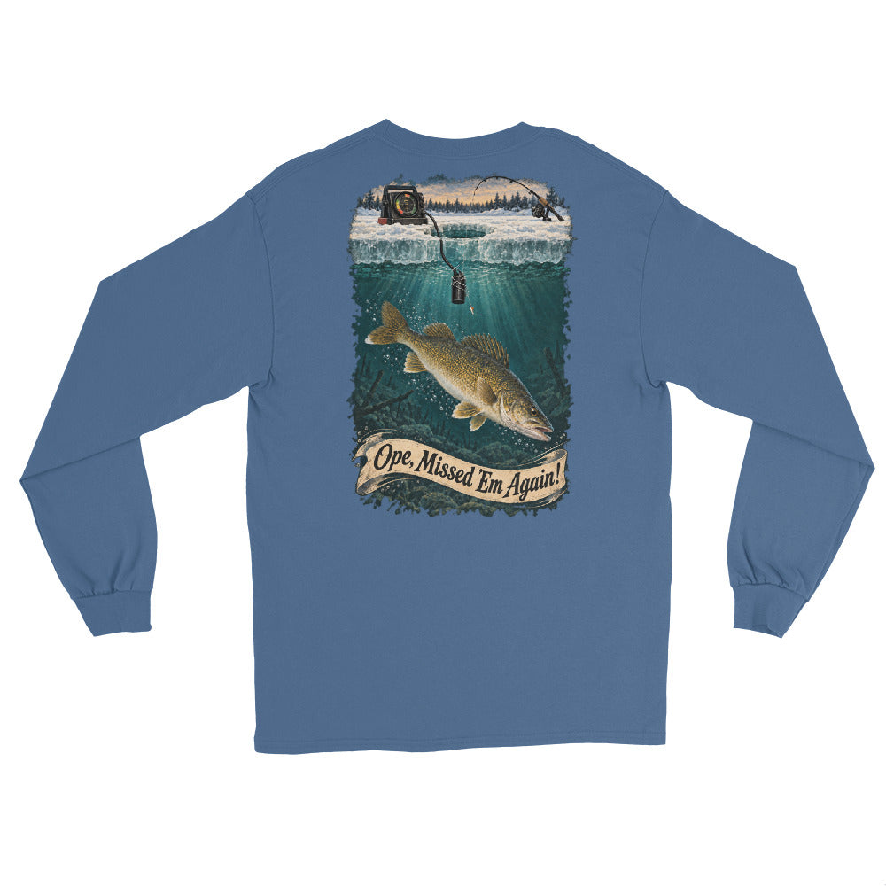 O’MEA™ Walleye — Sonar Tangle — Long Sleeve, indigo blue, back 