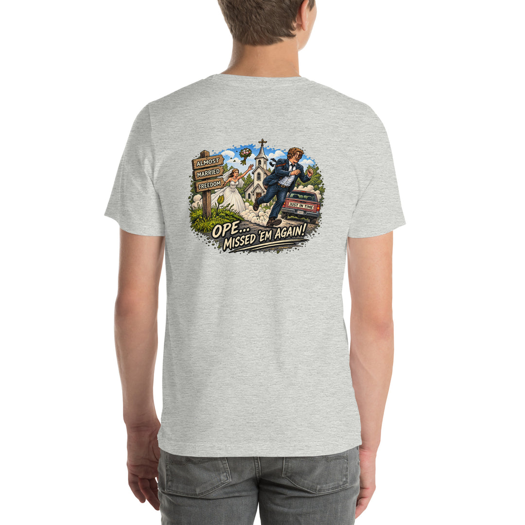 O’MEA™ Almost Married — Premium Tee, athletic heather, back 