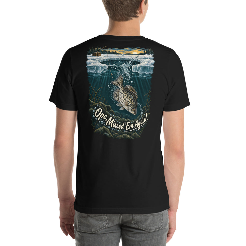 O’MEA™ Crappie — Back Down the Hole — Premium Tee, black, back #color_black