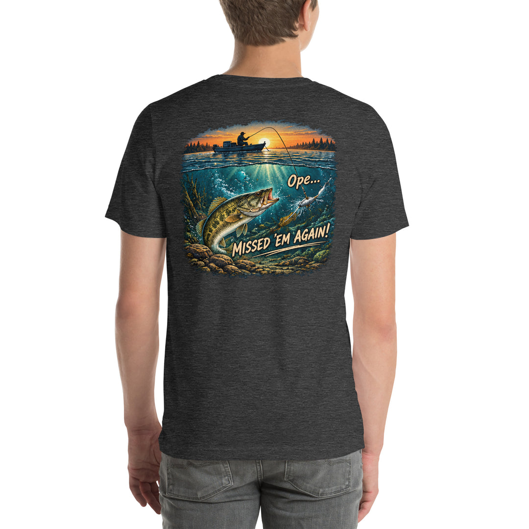 O’MEA™ Walleye — Missed Bait — Premium Tee, dark grey heather, back 