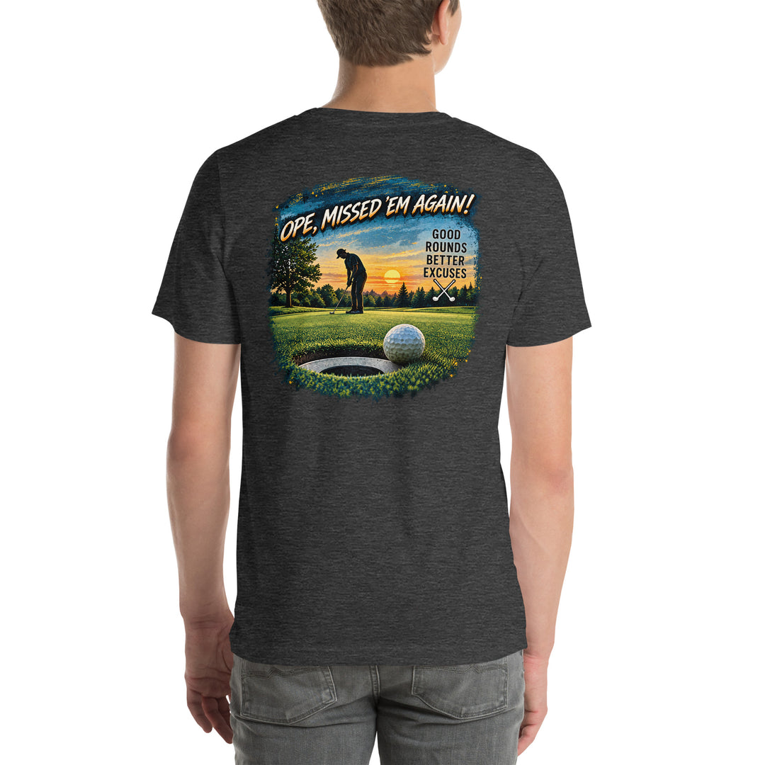 O’MEA™ Golf — Near-Miss Putt — Premium Tee, dark grey heather, back 