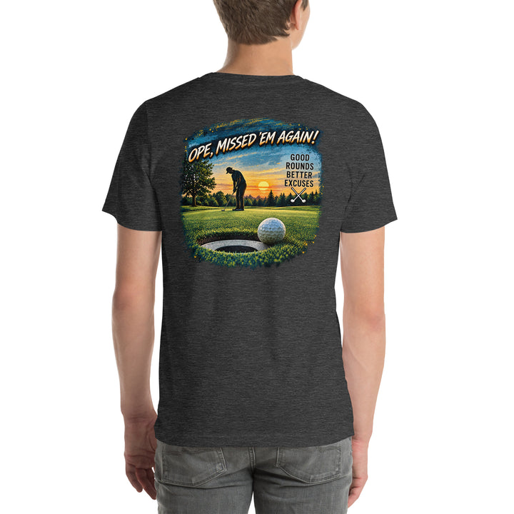 O’MEA™ Golf — Near-Miss Putt — Premium Tee, dark grey heather, back 