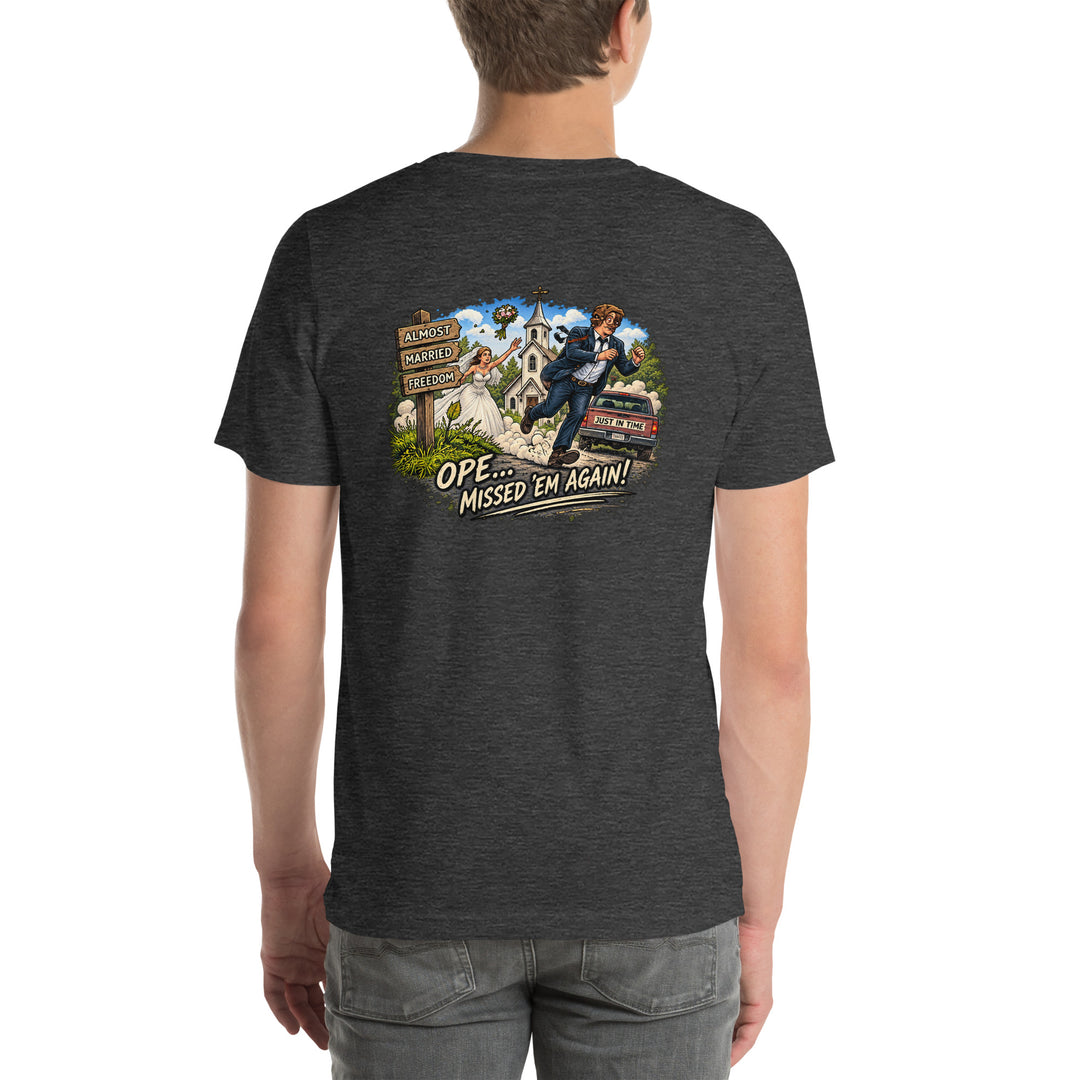 O’MEA™ Almost Married — Premium Tee, dark grey heather, back 