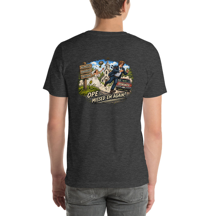 O’MEA™ Almost Married — Premium Tee, dark grey heather, back 