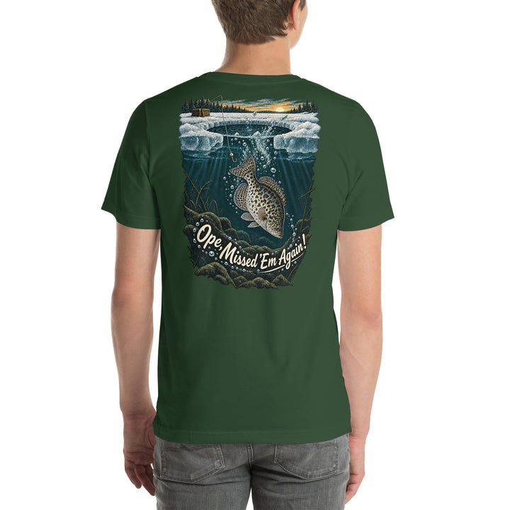O’MEA™ Crappie — Back Down the Hole — Premium Tee, forest, back 