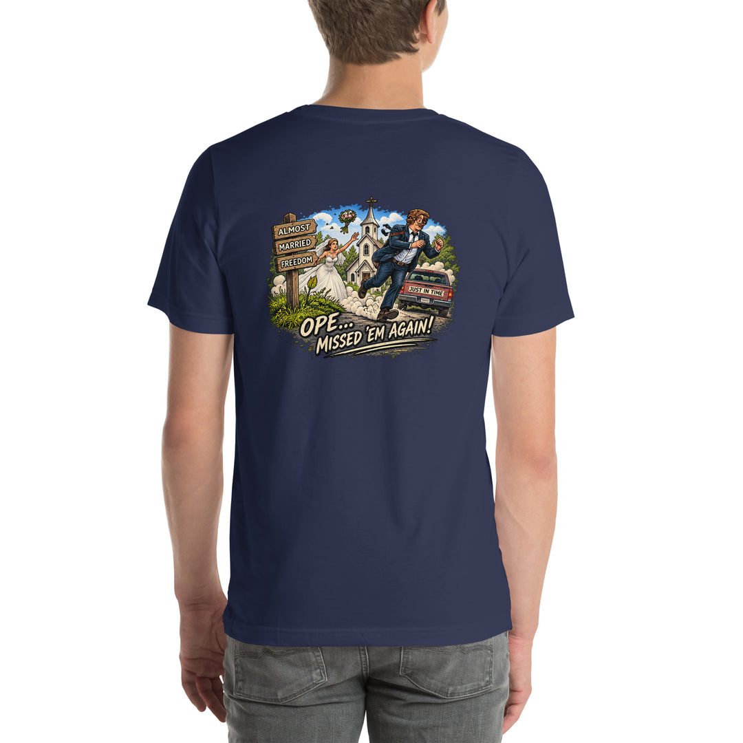 O’MEA™ Almost Married — Premium Tee, navy, back 