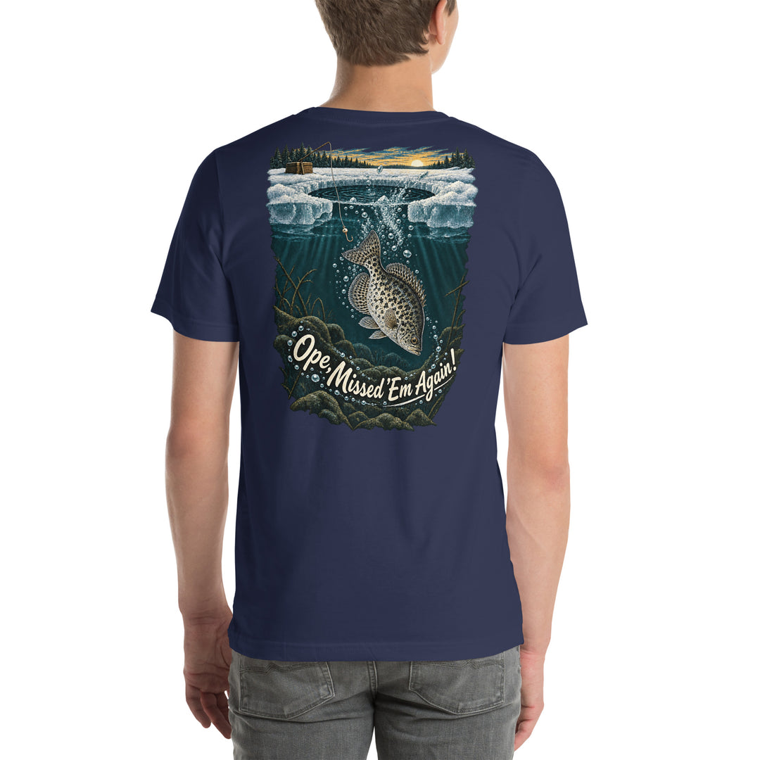 O’MEA™ Crappie — Back Down the Hole — Premium Tee, navy, back 