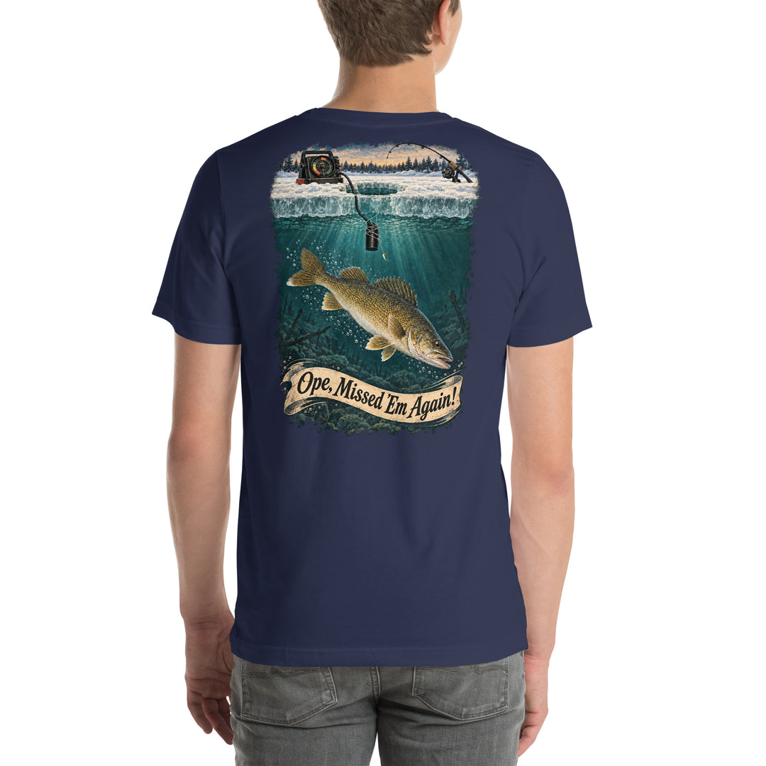 O’MEA™ Walleye — Sonar Tangle — Premium Tee, navy, back 