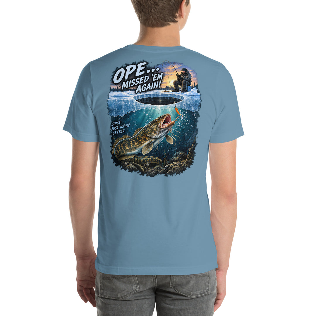O’MEA™ Eelpout — Premium Tee, steel blue, back 