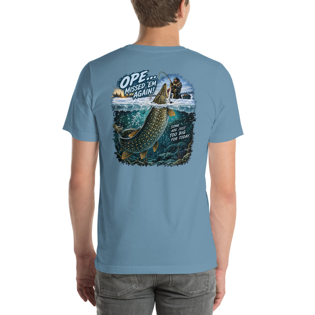 O’MEA™ Northern Pike — Premium Tee, steel blue, back 