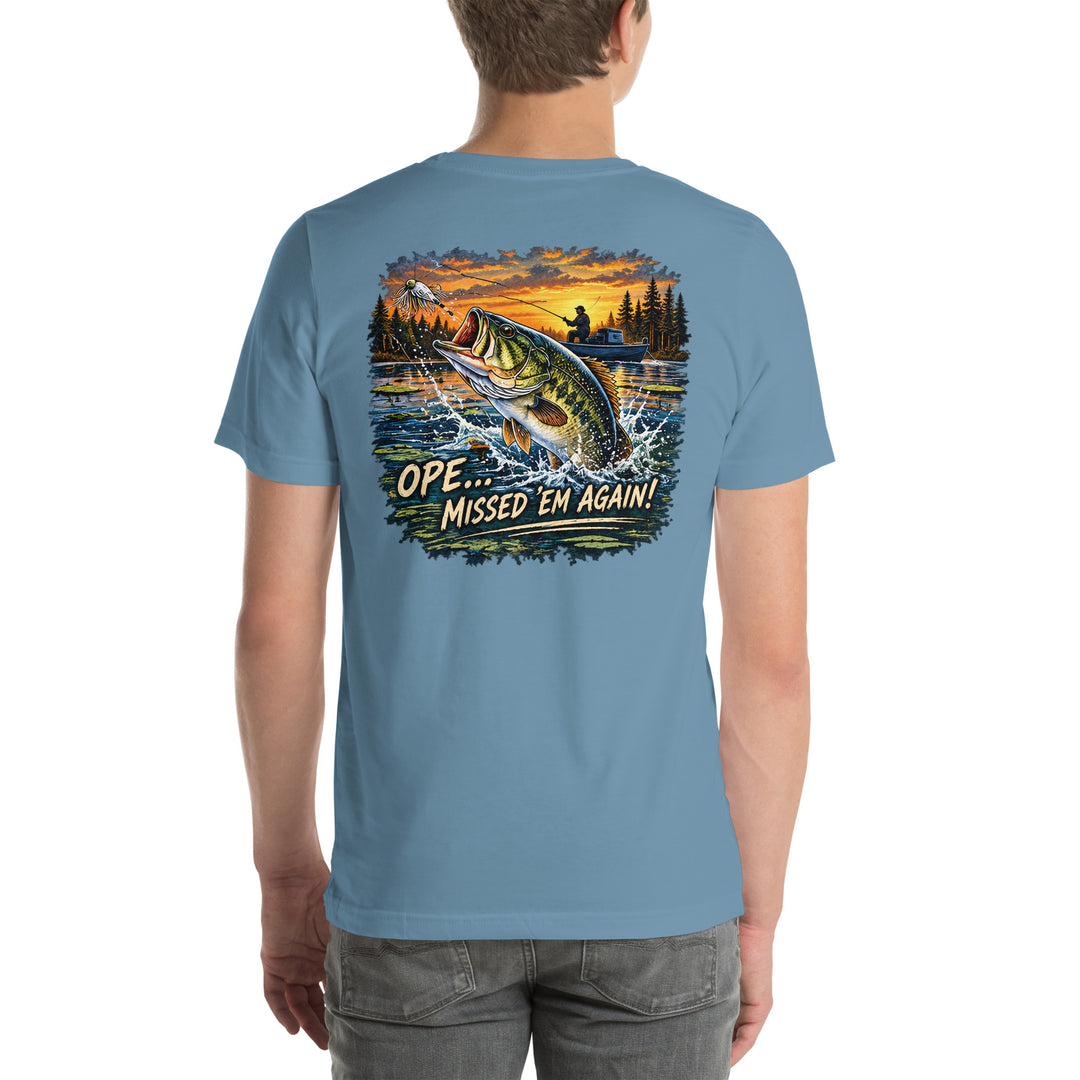 O’MEA™ Bass — Premium Tee, steel blue, back 