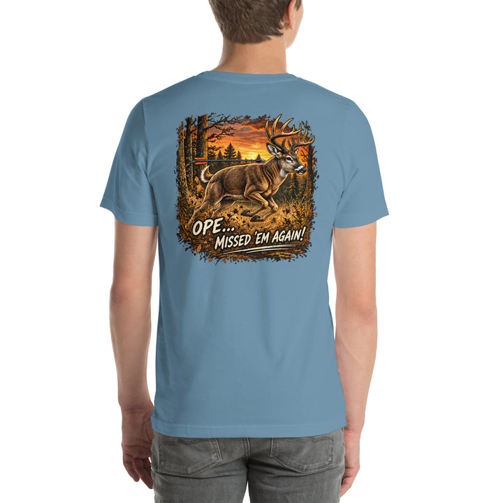 O’MEA™ Whitetail — Premium Tee, steel blue, back 