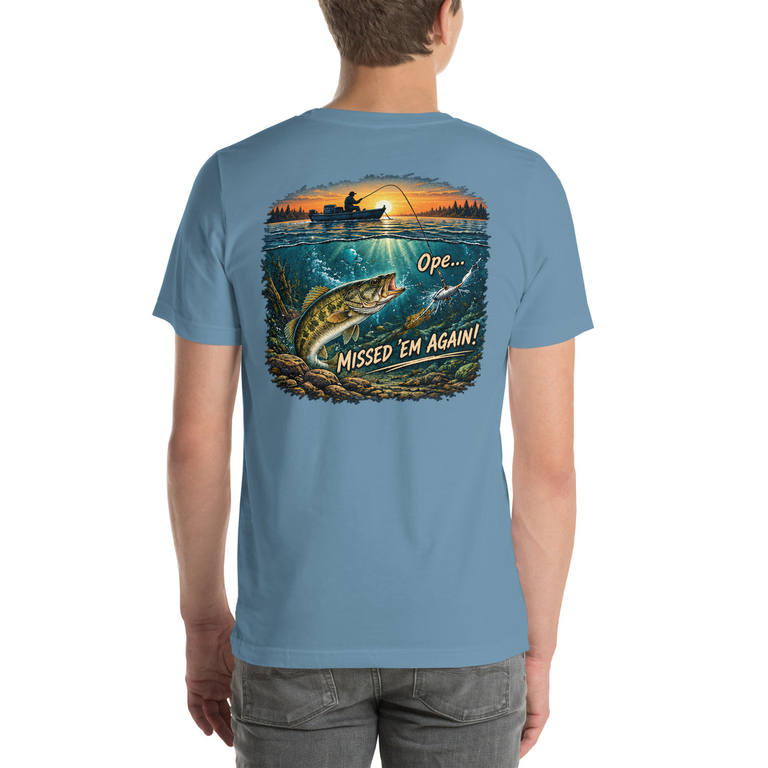 O’MEA™ Walleye — Missed Bait — Premium Tee, steel blue, back 