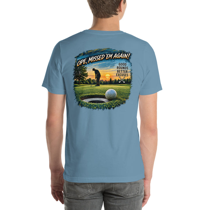 O’MEA™ Golf — Near-Miss Putt — Premium Tee, steel blue, back 