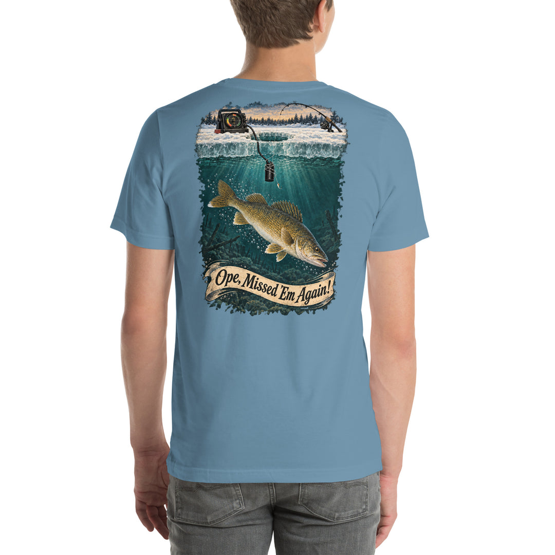 O’MEA™ Walleye — Sonar Tangle — Premium Tee, steel blue, back 