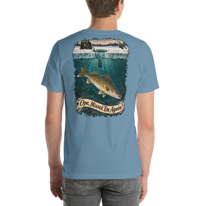 O’MEA™ Walleye — Sonar Tangle — Premium Tee, steel blue, back 