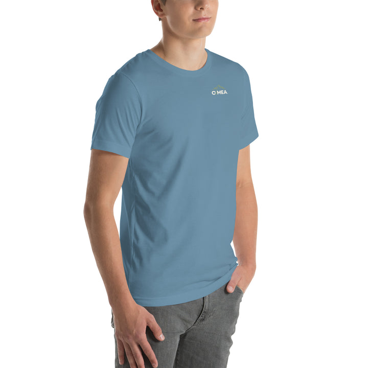 O’MEA™ Bass — Premium Tee, steel blue, right-front 